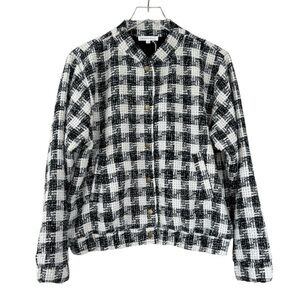 Mododoc Cinched Oversized Bomber Jacket Cream and Black Plaid Size Small